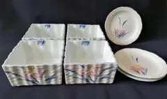 未使用品★有田焼・宝寿窯 角小鉢4個＋小皿3枚 キレイな花柄！ 送料無料