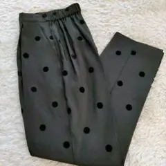 ELFrank ドットプリント センタープレス パンツ フロッキー ブラック