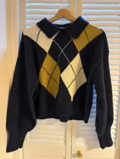 アーガイル柄 襟付きニットセーター