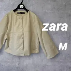 ZARA フェイクレザー ジャケット エクリュ アイボリー ノーカラー