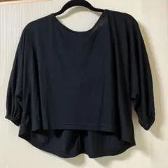 黒 バックレースアップ 五分袖トップス