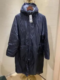 FILA フード付きブラックロングコート　ベンチコート　ベンチウォーマー