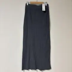 【新品】GU スカート リブニット　グレー M ウエストゴム　スリット　秋服