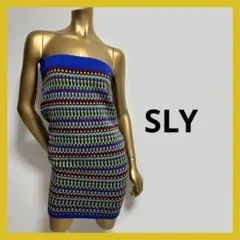 【5864】SLY ニット タイトワンピース M ブルー グリーンのサムネイル