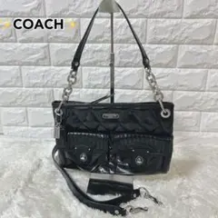 美品 COACH コーチ キルティング エナメル 2Way ターンロック 黒