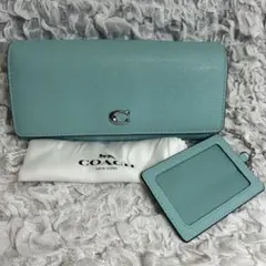 未使用級 COACH コーチ 長財布 IDケース付き ライトブルー 現行 - メルカリ
