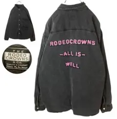 ロデオクラウンズでかロゴワッペン×ブラックデニムシャツ ビッグサイズ