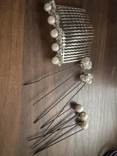 シルバーパールヘアコームとヘアピンセット