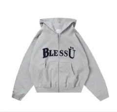 BlessU グレー ジップアップパーカー