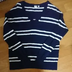 GAP ニット・ボーダーVネック  ネイビー