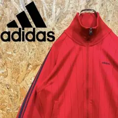 90s adidas レッド ナイロンジャケット 刺繍 3本線 ロゴ アディダス 