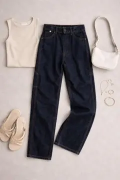 極美品☆グリーンレーベルリラクシング デニムパンツ 濃紺 コットン M