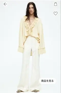【新品】H&M センタークリースフレアパンツ 34 クリーム2025S/S