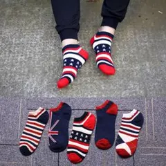 3色旗柄 メンズソックス 5足セット スニーカー くるぶしソックス 靴下 USJ