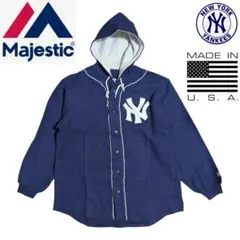 Majestic NY YANKEES USA製 ネイビー ベースボールシャツ