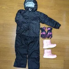 VAXPOT スキーウェア 140 黒/カラフルドット 手袋・ブーツ付き