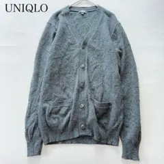 UNIQLO ユニクロ 毛100% Vネックローゲージカーディガン M グレー'
