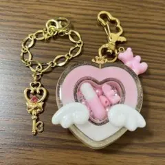 ハンドメイド チャーム 2点セット ハート シャカシャカ レジン 鍵