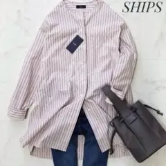 極美品✨シップス 定価1万8千 ストライプノーカラーシャツ 長袖 ロング