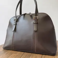 【美品】バーバリー ハンドバッグ オーバル ノバチェック レザー ダークブラウン