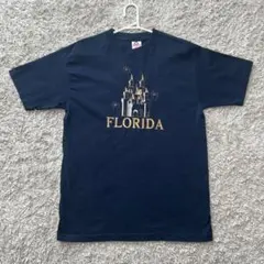 90s-00s ディズニー シンデレラ城 刺繍 Tシャツ 紺 M AAA