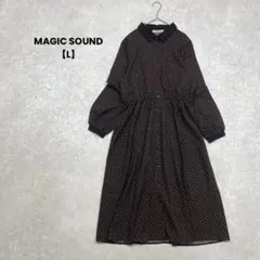 MAGIC SOUND/総柄ワンピース/L/ブラック/長袖/レトロ/大人可愛い