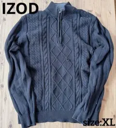 IZOD コットンニット ハイネック ジップアップ XL ブラック アイバッド