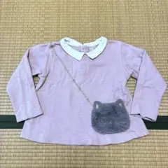 プティマイン　長袖カットソー 110cm 猫モチーフ ポシェット風