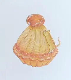 【原画アレンジ　手仕事】和栗モンブラン　とら猫の爪とぎ　ポストカード