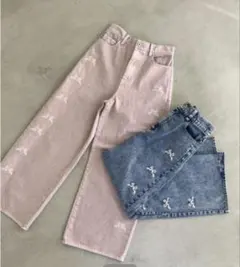 マジェスティックレゴン ピンクリボンデニムパンツ