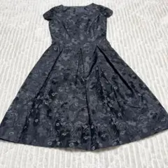 【a4563】カールパークレーン 美品 レースフレアワンピース ブラック 半袖