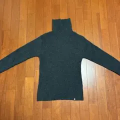 リブ編みタートルネック長袖トップス ダークグレー