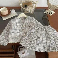 キッズ入学式スーツ2点セット小学校110卒園式チェック白ツイード女の子ホワイト