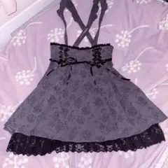 Secret Honey バラ柄ジャガードフレアスカート グレー フリル付き