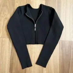 ブラック クロップド ダブルジップ トップス