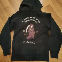 Radiall ブラック パーカー　ラディアル　刺繍　死神　タバコ　煙草