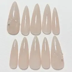 ワンホン ネイルチップ ロング ピンク シンプル リボン ベイビーブーマー S