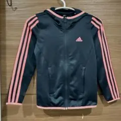 アディダス adidas パーカー ジャージ J 140 黒 ピンク キッズ