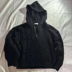 00s earth music&ecology ケーブル編みフードニット