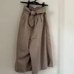 ベージュ ガウチョパンツウエストリボン