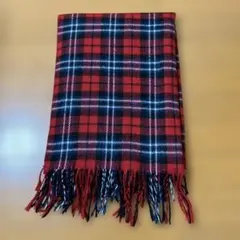 大判 赤い タータンチェック マフラー 膝掛け　フリジン付き