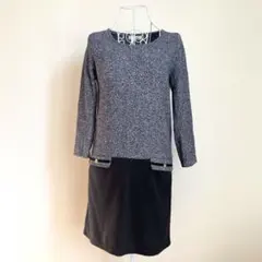 ロペピクニック ドッキング ワンピース ひざ丈 カットソー 切替　38／M 秋冬