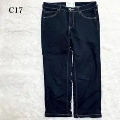 C17 デニムパンツ 綿混 ストレート ローウエスト ウエストゴム カジュアル