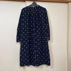 ハートマーケット美品ネイビー ドット柄 シャツワンピース