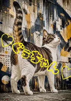 《一点限り》キジ白猫 凛々しい立ち姿 かっこいい猫