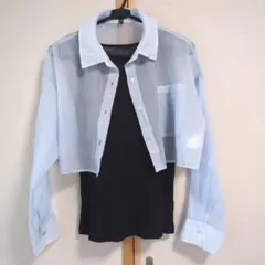 【新品未使用】水色シースルーシャツ&黒色肩レース　ブラ付タンクトップ