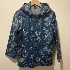 青色 花柄 フード付きジャケット