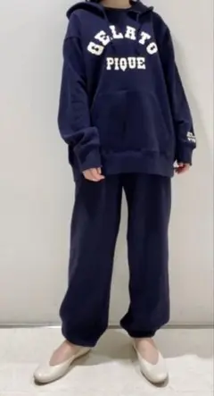 gelato pique【HOMM】リサイクル裏毛カレッジロゴロングパンツNVY
