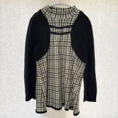 美品✦SEMPRE 重ね着風カットソー M ブラウンチェック/チュニック丈