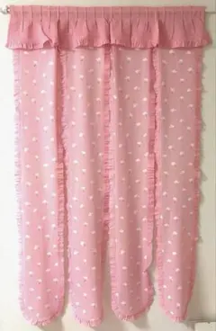 【難あり】昭和レトロ　のれん　レース　花柄　ピンク